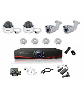 Kit Vidéosurveillance IP NVR 2 dômes IP-1200 2 caméras IP-1300 4x 20m RJ45 4x adaptateurs DC/RJ45 1/4 splitter Alim