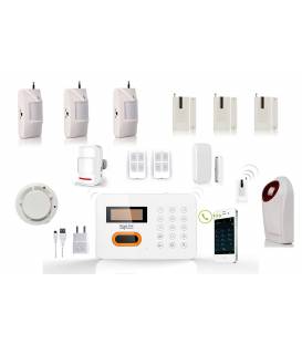 HD-LINE AL-10 Kit alarme sans fil ligne fixe FT ADSL + 3 detecteurs PIR + 3 detecteurs porte + detecteur fumee + sirene