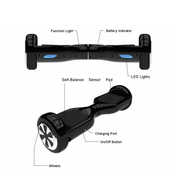 Hoverboard Gyropode Scooter électrique étanche Noir avec LED
