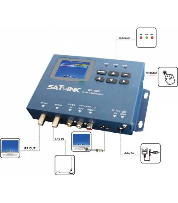 SATLINK WS-6990 Modulateur numérique DVB-T - Ecran LCD 2,4" - HDMI RCA AV Route DVB-T
