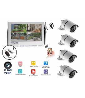 Kit NVR 4 Caméras IP Wireless Sans Fil + Ecran 10.1" HD - P2P Cloud App Iphone Android