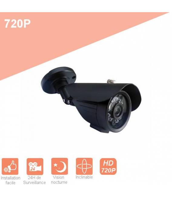 Camera de surveillance WP-500B AHD noire IR 24 LED IR CUT - Couleur 700TVL métal