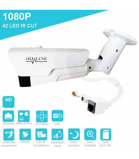Caméra de surveillance grand format IP-1350WZ HD 1080P - nocturne optimisée 42 LED IR CUT - portée maximum 40 M - bfsat