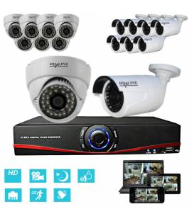 Kit Vidéosurveillance IP NVR 16 caméras de surveillance dômes IP1150 et IP1250 avec accessoires de connexions