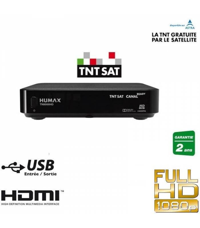 TNTSAT Satellite Récepteur TNT Décodeur Humax TN8000HD 2 Télécommandé / USB / HDMI / Dolby / Full HD / 1080P Carte TNTSAT 