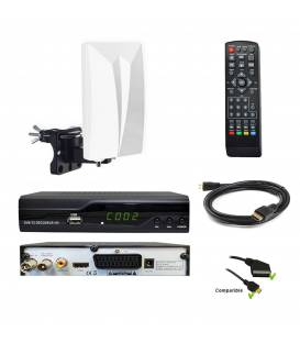 Kit TNT HD - Décodeur terrestre TNT DVB-T2 H.265 - USB / HDMI / Péritel + Antenne intérieure extérieure HDTV HD-940T