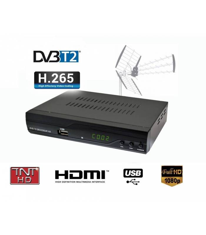 Kit TNT HD Décodeur + Antenne TNT HDTV - NOUVELLE NORME H.265 - BFSAT