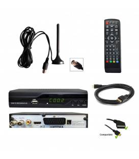 Kit TNT HD - Décodeur terrestre TNT DVB-T2 H.265 - USB / HDMI / Péritel + Mini antenne HDTV HD-975T