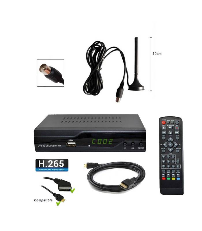Décodeur TNT Full HD-Leelbox Tuner TNT DVB T2,TV Hevc 10 Bits/ 1080p/H. 265  /Dolby/MPEG-2/4 / LCN, Support SCART Multimédia et USB Wi-Fi,TNT decodeur  avec 2 in 1 Telecomando Universale : : High-Tech