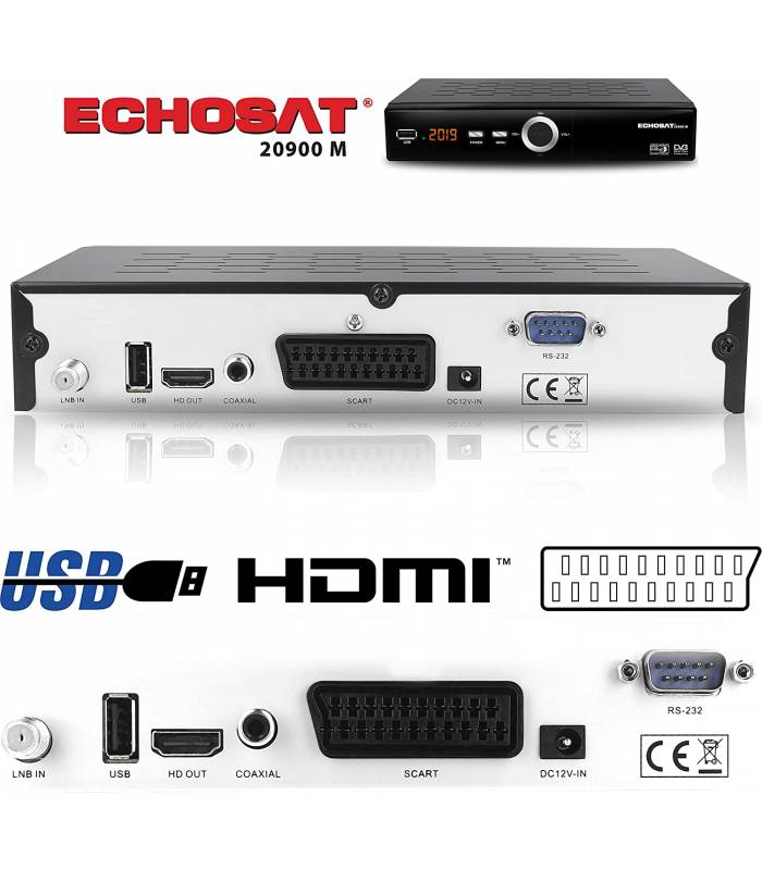 hd-line Echosat 20500 S Digital Satellite HD Receiver HDTV, DVB-S/DVB-S2, HDMI, AV, 2x USB 2.0, Full HD 1080p, Digital Audio Out Pre-programmed for Astra, Hotbird and Türksat