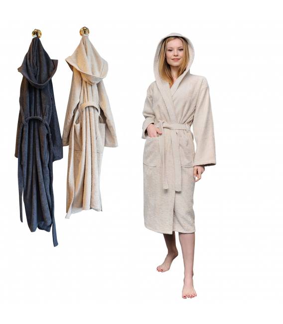 Leyf peignoir de bain S Taille femme et fille 100% coton certifié OEKO-TEX® - peignoir moelleux peignoir en microfibre, capuc