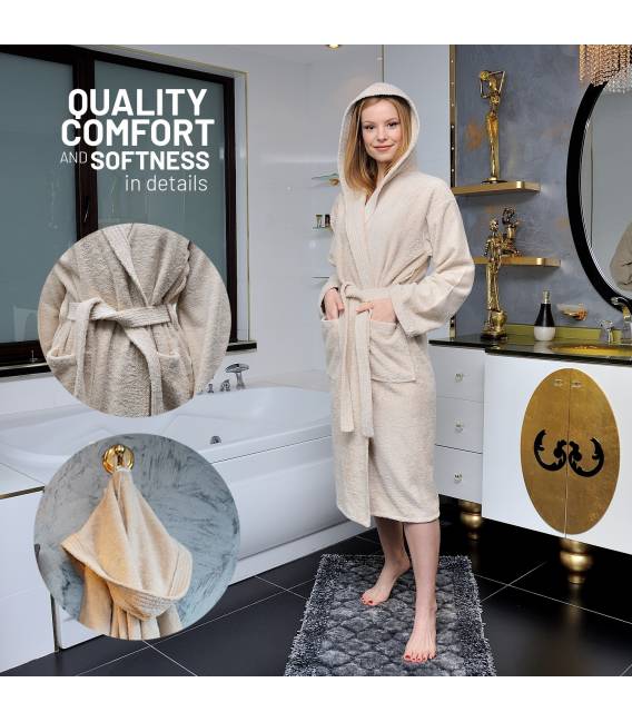 Leyf peignoir de bain S Taille femme et fille 100% coton certifié OEKO-TEX® - peignoir moelleux peignoir en microfibre, capuc