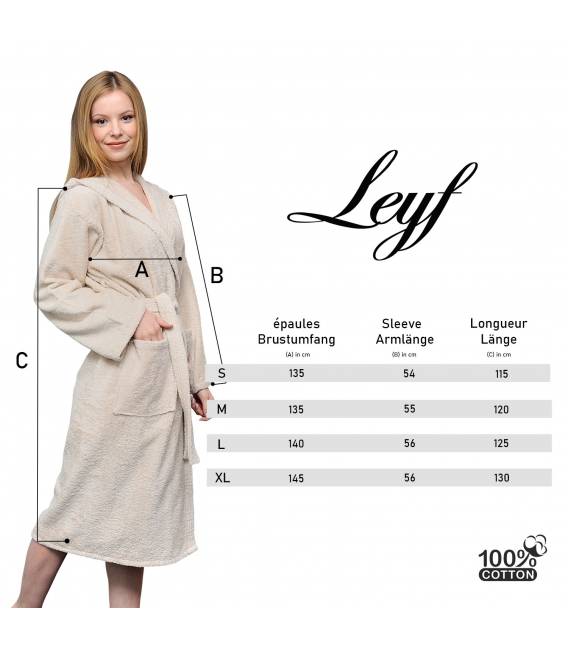 Leyf peignoir de bain S Taille femme et fille 100% coton certifié OEKO-TEX® - peignoir moelleux peignoir en microfibre, capuc
