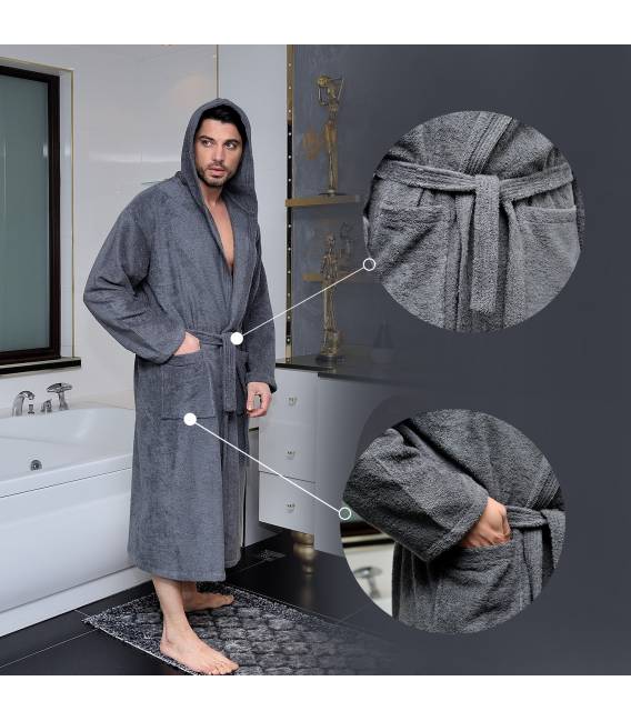 Leyf peignoir de bain homme et garçons taille L 100% coton certifié OEKO-TEX® - peignoir moelleux peignoir en microfibre, capuch