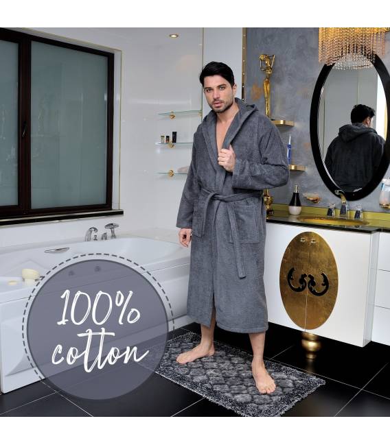 Leyf peignoir de bain homme et garçons taille L 100% coton certifié OEKO-TEX® - peignoir moelleux peignoir en microfibre, capuch