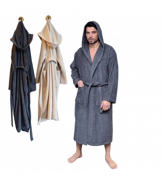 Leyf peignoir de bain homme et garçons taille L 100% coton certifié OEKO-TEX® - peignoir moelleux peignoir en microfibre, capuch