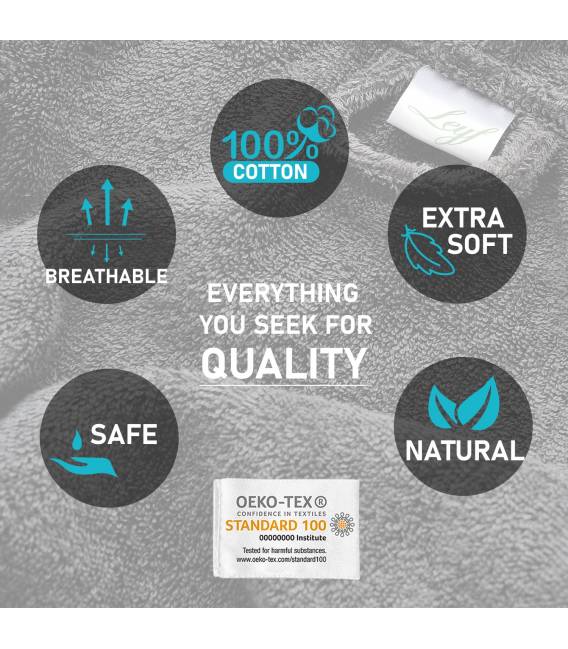 Leyf peignoir de bain homme et garçons taille L 100% coton certifié OEKO-TEX® - peignoir moelleux peignoir en microfibre, capuch
