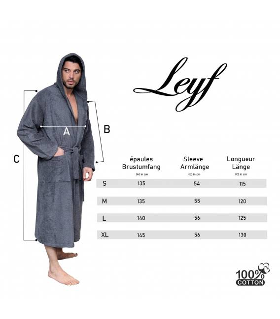 Leyf peignoir de bain homme et garçons Taille XL 100% coton certifié OEKO-TEX® - peignoir moelleux peignoir en microfibre