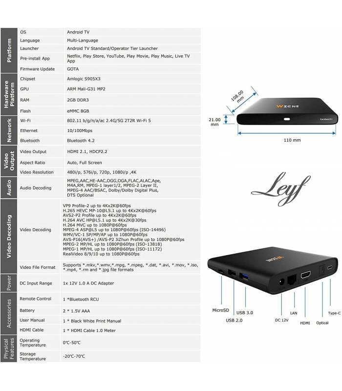 boter Kamer verbrand Leyf 4K TV BOX Android 10 11 12 13 Free Upgrade - ARM Cortex-A55 CPU / ARM  Mali-G31 GPU / 2 GB Ram / 8 GB Memory /WİFİ( - BFSAT