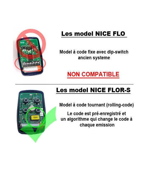 3XDitec, V2 , Nice Flor-s telecommande universelle 433 MHZ Porte de Garage / Portail Alarme 4 boutons