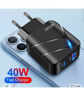 40W NOIR chargeur 1 USB. 1 TYPE C