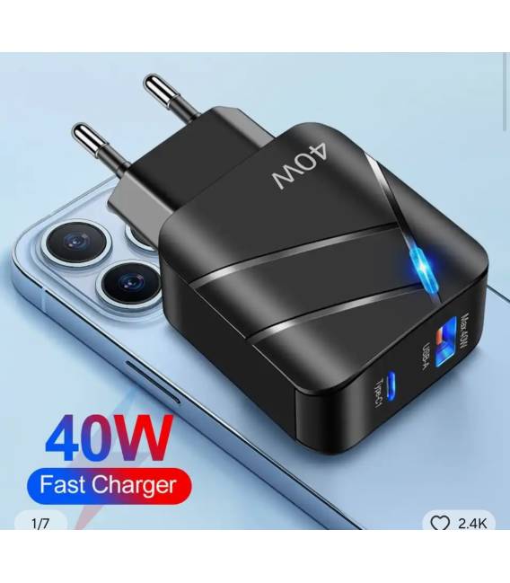  2 USB A 40W NOIR chargeur
