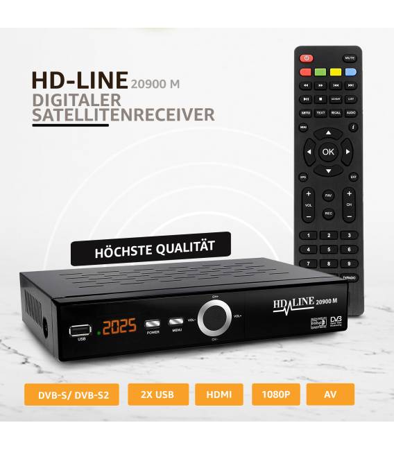 HD-LINE 20900 Digitaler Satelliten Receiver - (HDTV, DVB-S/S2, HDMI, SCART, 2X USB 2.0, Full HD 1080p) [Vorprogrammiert für Astr