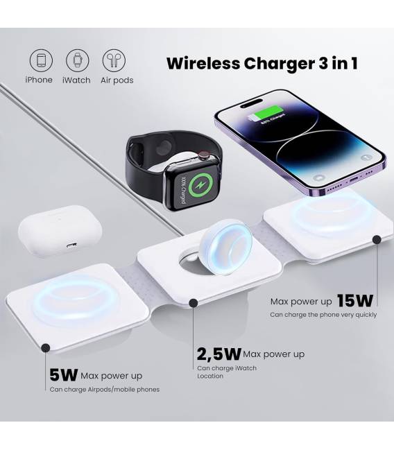BLANCHE chargeur wireless 3 en 1 sans Fil