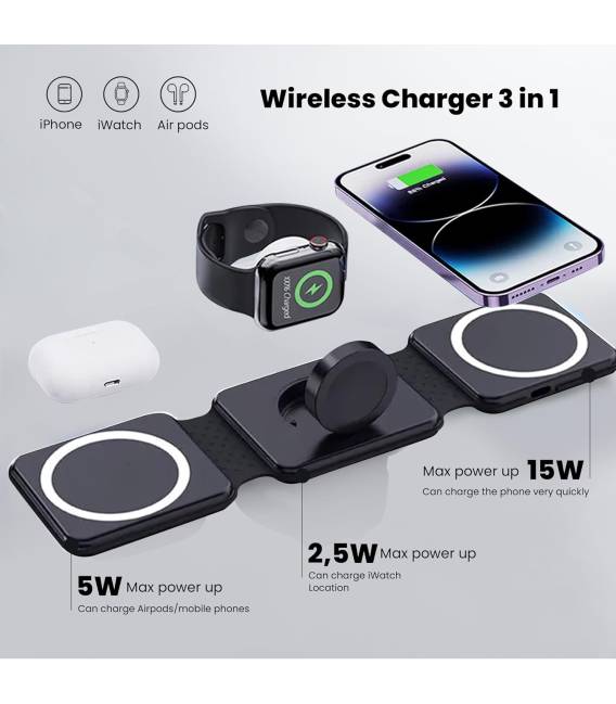 NOIR Chargeur wireles 3 en 1 sans Fil