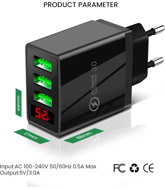 3 USB A NOIR chargeur 5V