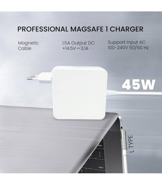 OEM 45W L 14.5V 3.1A Chargeur Fiche L Magsafe 1 pour Apple MacBook 13" 15" Alimentation compatible pour nombreux modèles