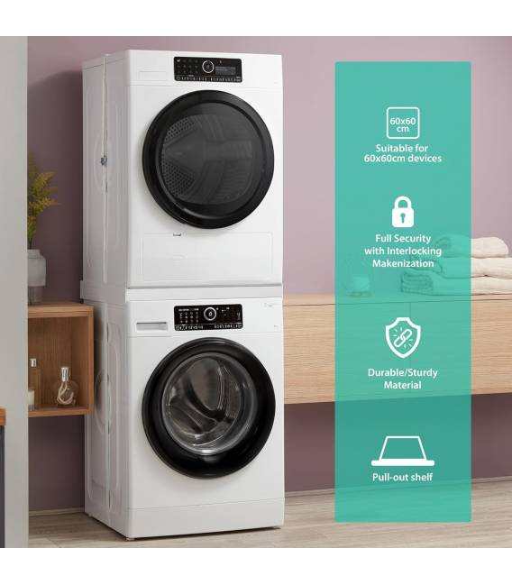 Kit de LWS1 Superposition Universel Cadre avec Tablette Coulissante pour Lave-Linge Sèche-Linge Standard 60 cm Machine à Laver A