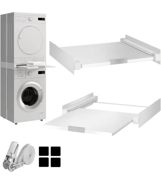 Kit de Lwt1 Superposition Universel Cadre avec Tablette Coulissante pour Lave-Linge Sèche-Linge Standard 60 cm Machine à Laver A