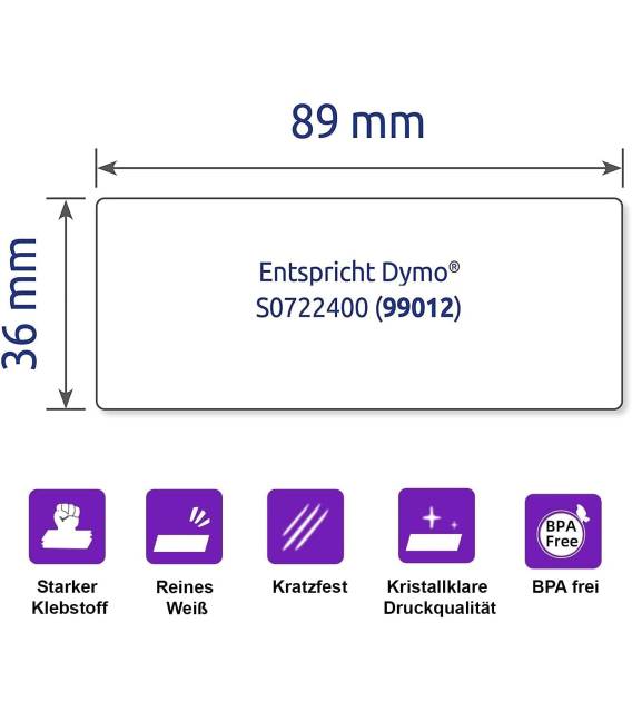 3 rolls Seiko DYMO 99012 compatible labels writer roll 36mm X 89mm