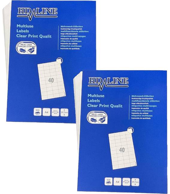 2X a4 étiquettes HD-LINE 40 feuille Autocollant 52,5mm x 29,7mm 100 pcs