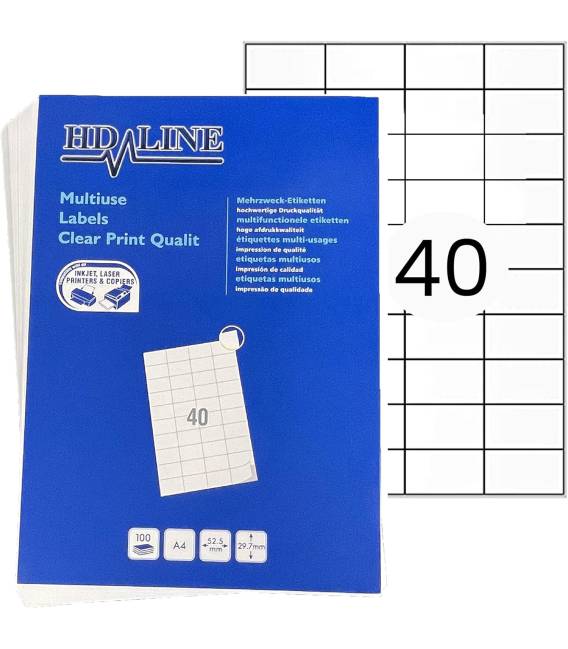 5X a4 étiquettes HD-LINE 40 feuille Autocollant 52,5mm x 29,7mm 100 pcs
