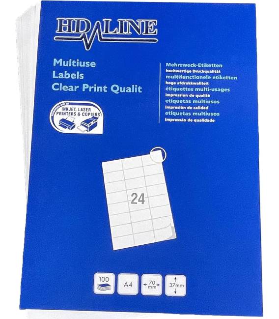 1X a4 24 étiquettes HD-LINE feuilleAutocollant 70mm x 37mm 100 pcs