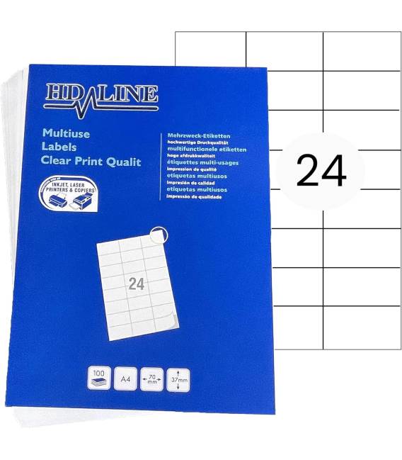 5X a4 24 étiquettes HD-LINE feuilleAutocollant 70mm x 37mm 100 pcs