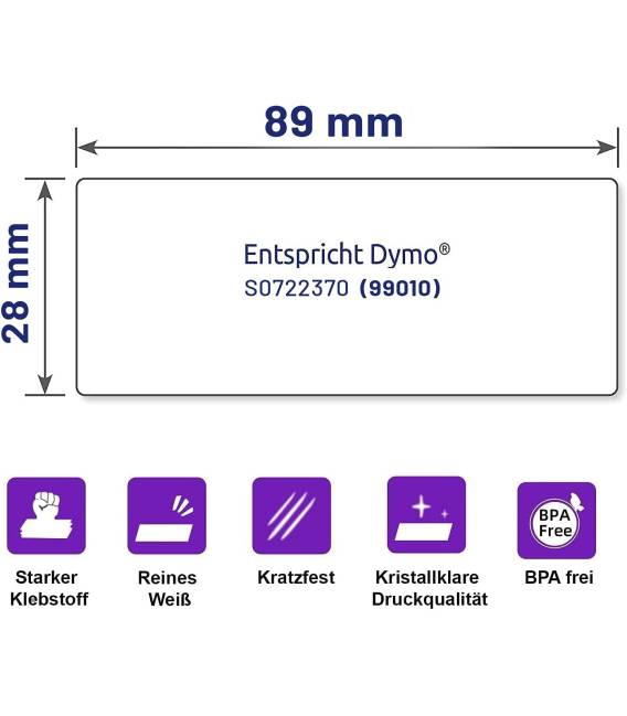 Lot 3 rouleaux étiquettes DYMO 99012 compatibles BLANC labels writer rolls 