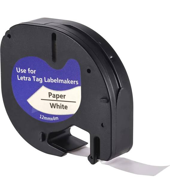 91200 Ruban 1X compatible pour Dymo LetraTag Ruban Plastique 12mm x 4m, Recharge
