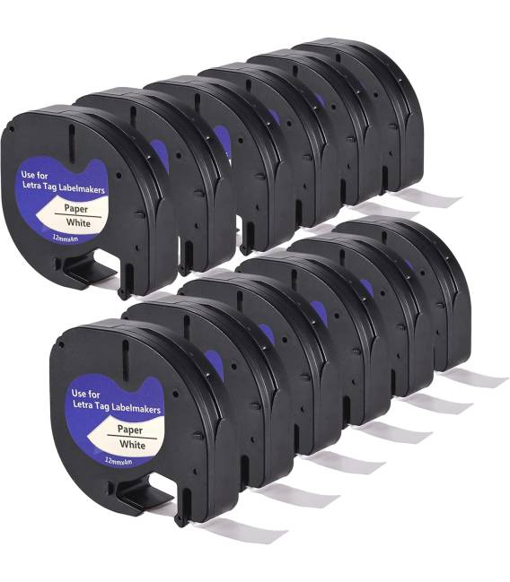 91200 Ruban 12X compatible pour Dymo LetraTag Ruban Plastique 12mm x 4m, Recharge