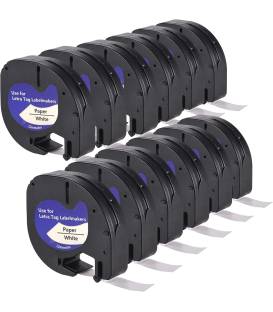 91200 Ruban 6X compatible pour Dymo LetraTag Ruban Plastique 12mm x 4m, Recharge