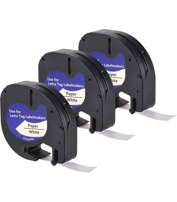 91200 Ruban 3X compatible pour Dymo LetraTag Ruban Plastique 12mm x 4m, Recharge