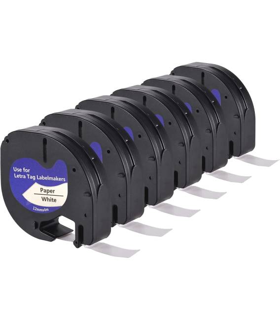 91200 Ruban 6X compatible pour Dymo LetraTag Ruban Plastique 12mm x 4m, Recharge