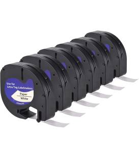 91200 Ruban 6X compatible pour Dymo LetraTag Ruban Plastique 12mm x 4m, Recharge