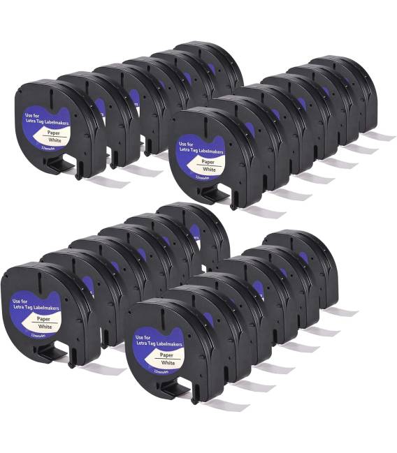 91200 Ruban 24X compatible pour Dymo LetraTag Ruban Plastique 12mm x 4m, Recharge