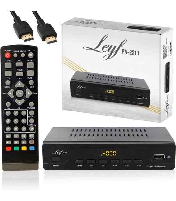 LEYF PA-2211 Décodeur TNT, Full HD 1080p, Chaînes gratuites, DVB T2, Tuner TNT
