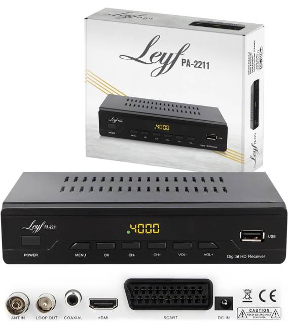 LEYF PA-2211 Décodeur TNT, Full HD 1080p, Chaînes gratuites, DVB T2, Tuner TNT