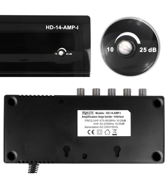 HD-LINE Amplificateur terrestre TNT 4 voies UHF VHF Gain 25dB bfsat.fr