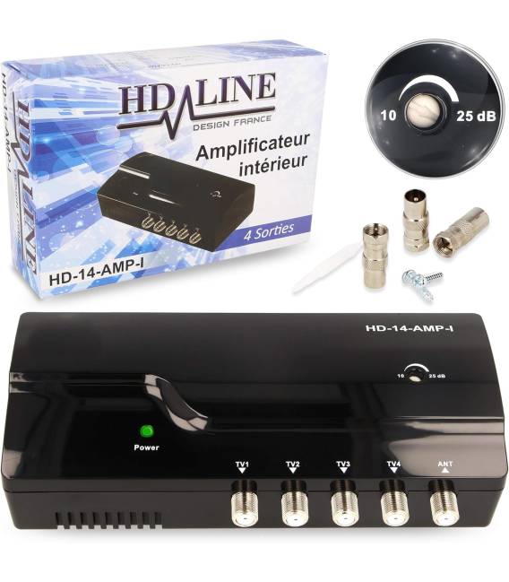 HD-LINE Amplificateur terrestre TNT 4 voies UHF VHF Gain 25dB bfsat.fr